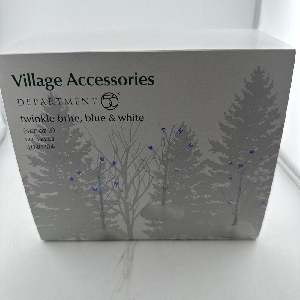 Dept. 56 Twinkle Brite Lit Trees set Of 3, Blue & White, 4030904
